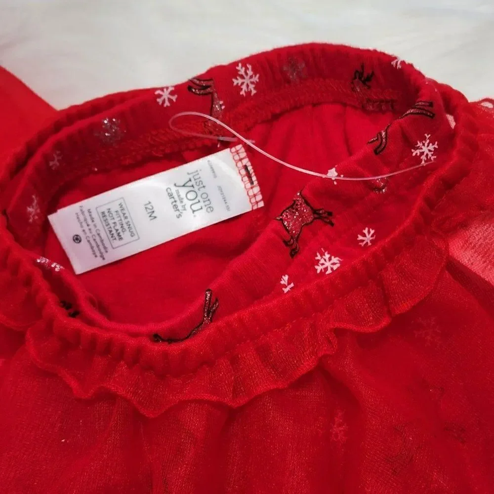 NWOT‎ Carter's Toddler Girl 12 Mths Santa's Nice list Pajama Tutu set Red White